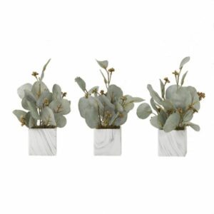 Seeded Eucalyptus Branches in Marbled Ceramic Cube