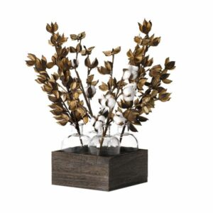 Cotton Branches in Glass Jars in Wooden Crate