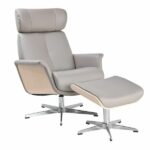 Benchmaster Leather Recliner with Ottoman and Wood Accents