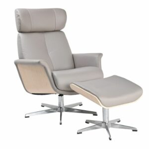 Benchmaster Leather Recliner with Ottoman and Wood Accents