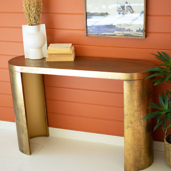 Kalalou Rounded Antique Gold Console Table Vander Berg Furniture and