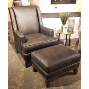 Smith Brothers Stationary Leather Chair and Ottoman