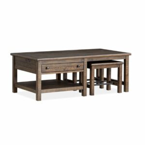 Magnussen Rectangular Cocktail Table with 2 Ottomans