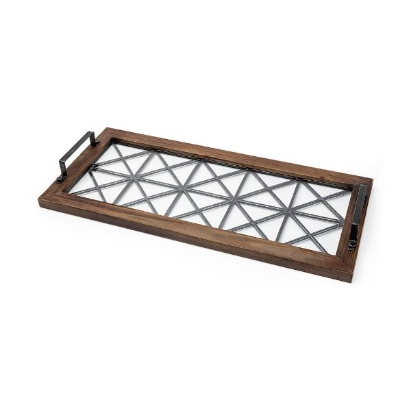 Rectangular Metal and Wood Tray