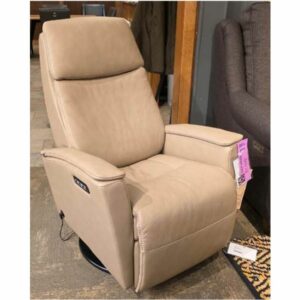 Fjords Crown Small Motorized Swivel Glider Leather Recliner with Power Headrest and Lumbar