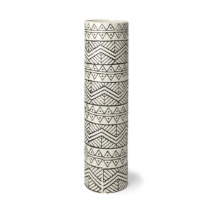 Large Cream Black Patterned Cylindrical Ceramic Vase