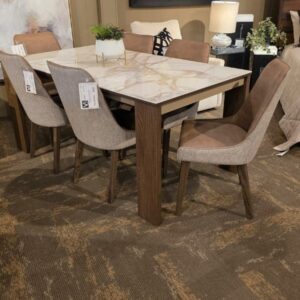 Trica Custom Dining Set with Porcelain Top and Two-Tone Chairs