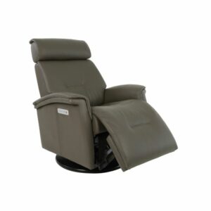 Fjords Rome Small Motorized Swivel Glider Leather Recliner with Power Headrest and Lumbar