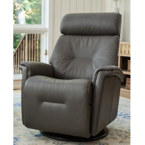 Fjords Rome Large Motorized Swivel Glider Leather Recliner with Power Headrest and Lumbar