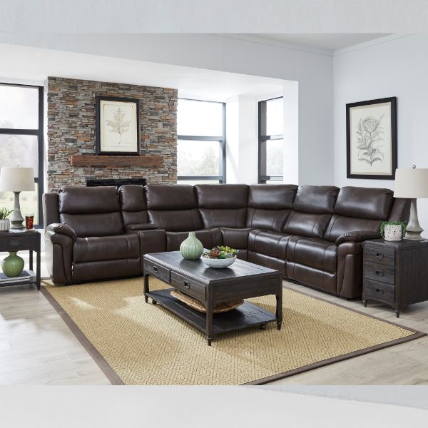 Southern Motion Double Reclining Leather Power Headrest Modular Sectional