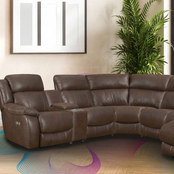 HomeStretch Double Reclining Modular Sectional with Bluetooth Console with Immersive Speakers and Subwoofer